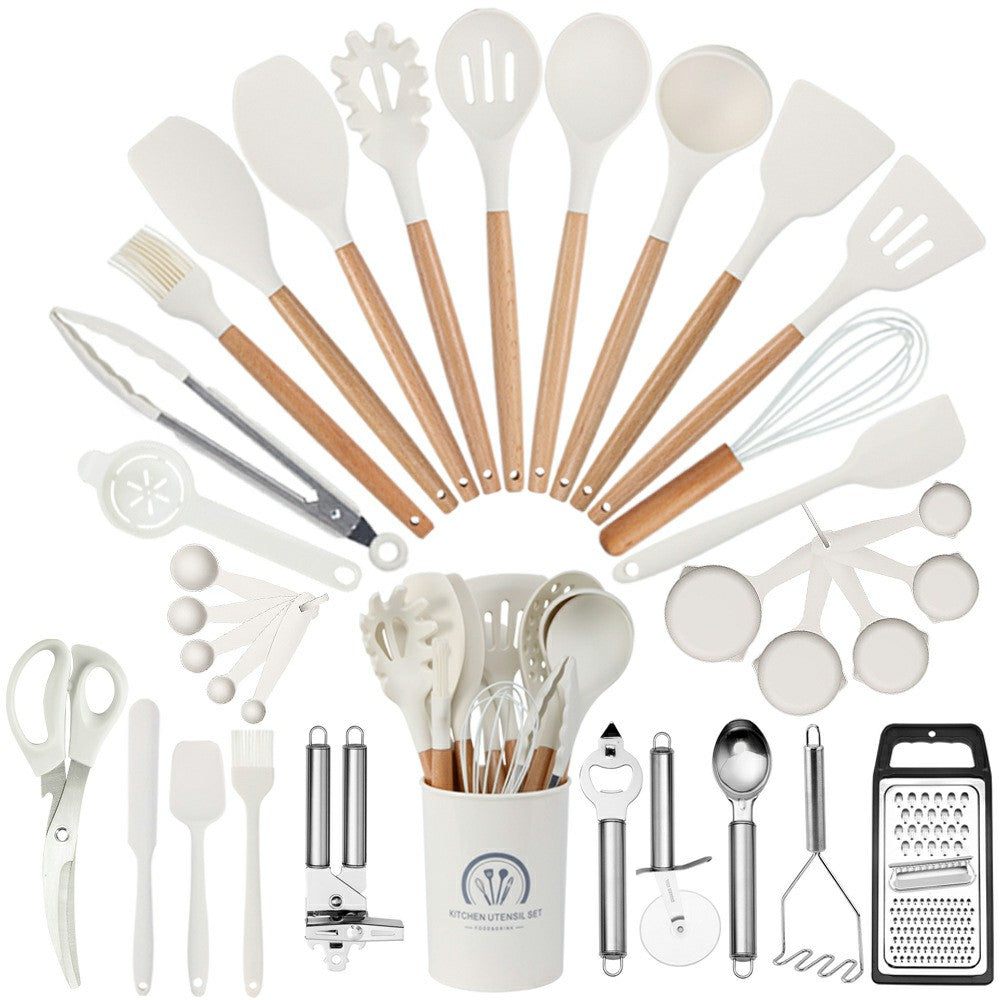 34Pcs / Set Heat Resistant Kitchen Utensils Silicone Spatula Ladle Cooking Tools Kit for Non-stick Pan (No FDA, BPA Free) 34Pcs / Set Heat Resistant Kitchen Utensils Silicone Spatula Ladle Cooking Tools Kit for Non-stick Pan (No FDA, BPA Free)